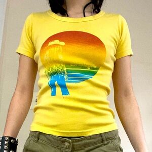 Hysteric Glamour yellow y shirt with rainbow cowgirl graphic